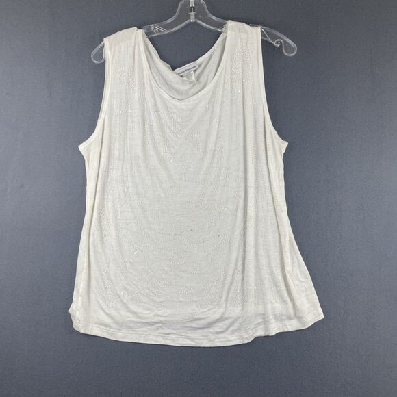 Bleeker & McDougal Tops - 90s Y2K Embroidered Tank Top Women’s XL White Sequins Bleaker & Mcdougal